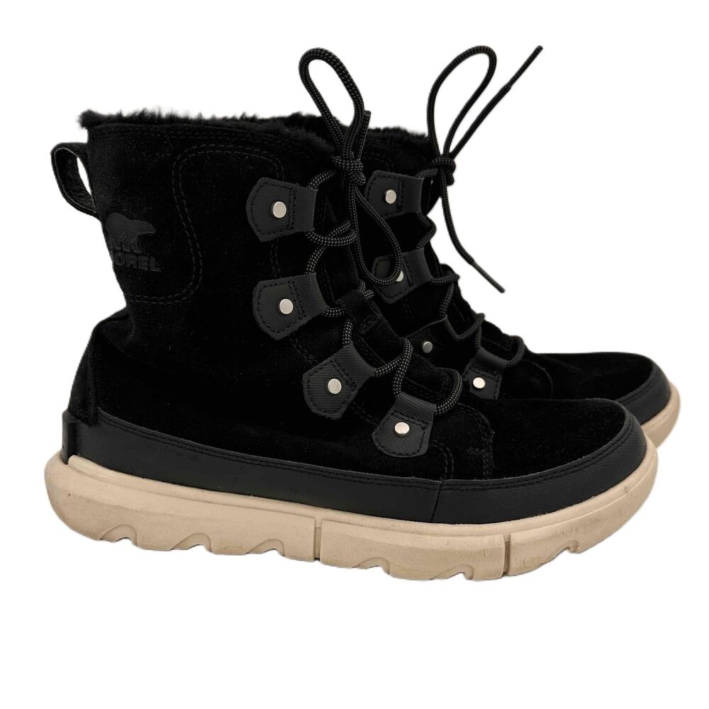 SOREL Women's Black Waterproof Lace-Up Explorer II Joan Boots Size 9.5